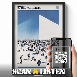 Ma Il Cielo È Sempre Più Blu – Rino Gaetano Poster, Italian Music Wall Art with QR Code, Minimal Conceptual Crowd Illustration