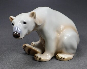 Large B&G Polar Bear Figurine: Hand-painted Copenhagen Porcelain