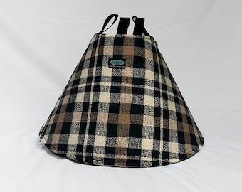 Fabric Dog Cone, Taupe & Black Plaid, Comfortable Soft Medical Cone for Dogs and Cats, Elizabethan Collar Alternative, Pet Recovery Cone