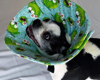 Soft Dog Cone – Frog Print Flannel Recovery Collar, Comfortable Foam Elizabethan Collar