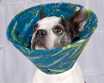 Soft Dog Cone – Alligator Print Flannel Recovery Collar, Comfortable Foam Elizabethan Collar