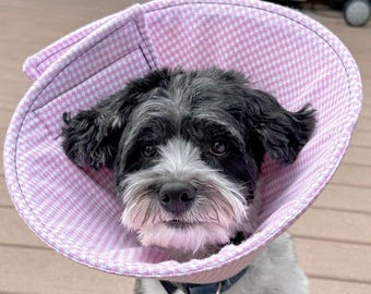 Soft Dog Cone – Pink Houndstooth Flannel Recovery Collar, Comfortable Foam Elizabethan Collar