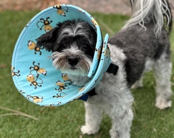 Soft Dog Cone – Monkey Print Flannel Recovery Collar, Comfortable Foam Elizabethan Collar