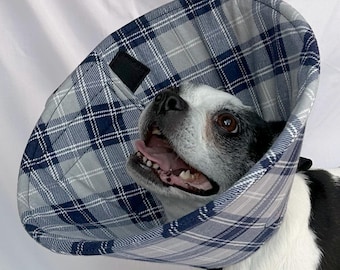 Soft Dog Cone – Gray Plaid Flannel Recovery Collar, Comfortable Foam Elizabethan Collar
