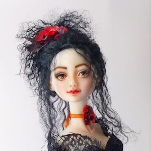 Art Doll Ballerina Artist Author Doll OOAK Interior Realistic Collectible Sculpture Doll Beautiful Red Black Rose Ballet Handmade home Gift