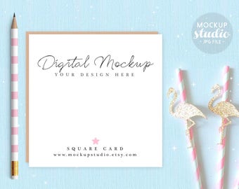 Square Card Mockup Invite Mockup Gold Party Card Mockup Square