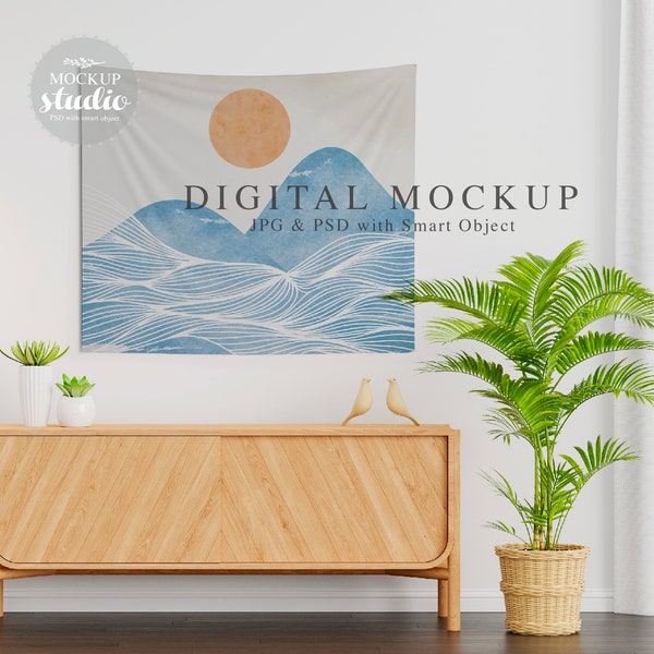 Tapestry Mockup, PSD Smart Object Mockup, Boho Tapestry Mockup, Wall Tapestry Mockup