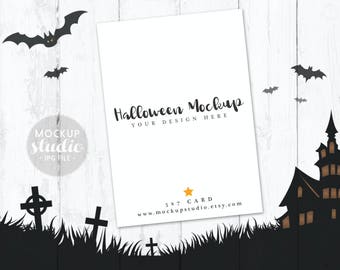 Download Halloween Mockup 5x7 Invitation Mockup Flatlay Halloween Mockup Halloween Party Cards Mockup Card Mockup Halloween Download Free Premium Psd Mockups