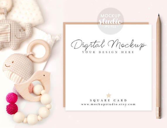 Square Card Mockup Styled Photography Mockup Shower Invite Mockup
