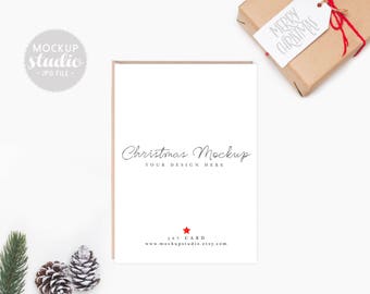 Download Free Christmas Card Mockup, 5x7 Christmas invite Mock, Flatlay Christmas Mockup, Holiday Card Mockup, Christmas Styled Card (B20-Mock) PSD Template