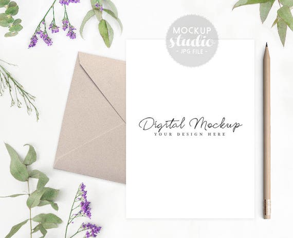 Invitation Mockup Greeting Card Mockup Floral Wedding Mockup Photorealistic