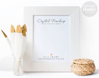 Download Free Frame Mockup, 8x10 Frame Mockup, Styled Photography Mock Up, Elegant white Frame Scene Mockup, Mockup (B15-F.Mock) PSD Template
