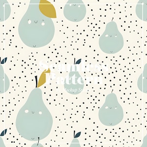 Modello scandinavo senza cuciture con graziose pere per bambini, download digitale, carta da parati per bambini, baby shower, scrapbooking, design di tessuti fruttati