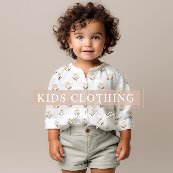 Children Clothing Mockup, Toddler Blouse Mockup, Unisex Kids Shirt Mock-up, PSD smart Object, Unisex Kids Clothing Mockup