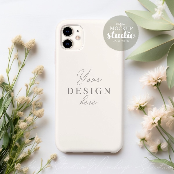 Minimal Smartphone Cover, Styled Stock Phone Trends, Clear Phone Case Mockup, Botanical iPhone Cover Mockup, PSD Smart object