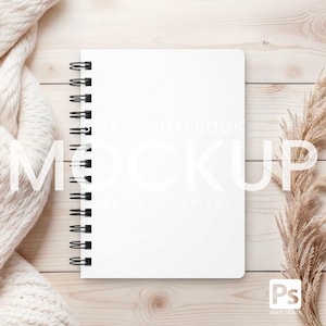 Boho Spiral Notebook Mockup, A5 Journal PSD + Clear Boho Flatlay Background PNG (Digital Download)