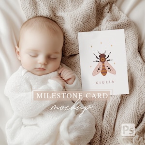 Baby Meilensteinkarte Digital Mockup, Neugeborenen Foto Requisite, Säugling Monatlicher Wachstumstracker bearbeitbare Karte, Babyparty einladen Mockup