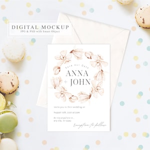 Baby Shower Invite Mockup, Macarons themes Card Mockup, Macarons Mock up, Card and White Envelope Mockup, Bday Party Invite Mock up