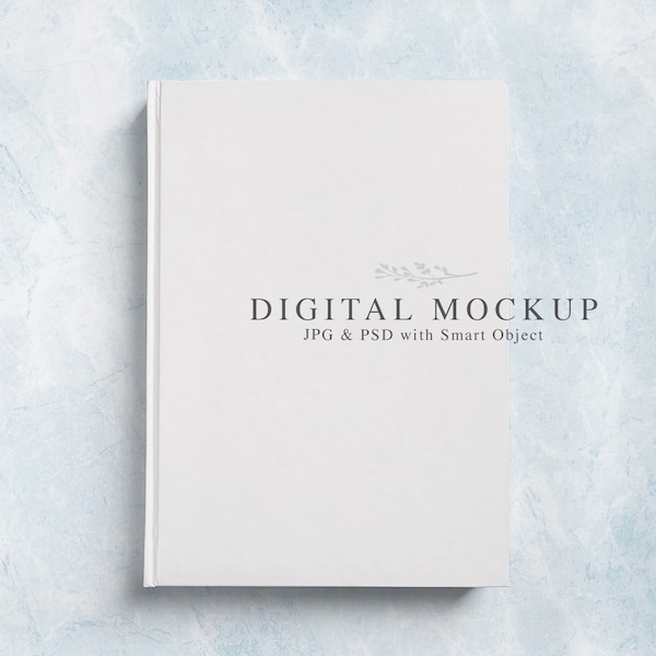 Hardcover Notebook Mockup, PSD Smart Object, Journal Mockup, Light Blue Marble Background Book Mockup, Book Cover Mock-Up