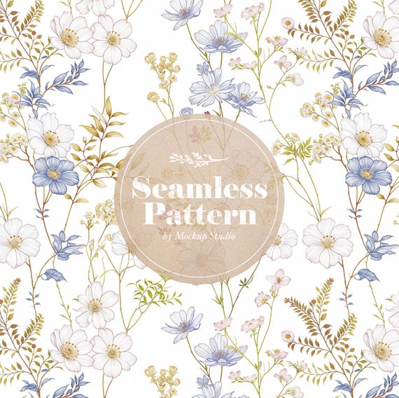 Vintage Botanical Print: Seamless Floral Pattern (Digital Download)