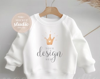 Kids White Sweatshirt MOCKUP, Toddler Blank Shirt Template, Baby Boho Apparel Digital Mock-up, Neutral Gender Kids Clothing Flat PNG Mock Up