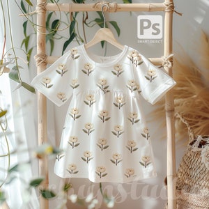 Toddler Dress Mockup, Kids All-Over Print Dress Digital Mockup, Child Cotton Clothing Mockup, PSD Smart Object Apparel Mockup