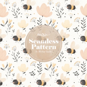 Whimsical Bees Seamless Pattern - Download for Fabric and Crafting with Honeybee & Flower Motifs