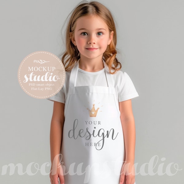 All-Over Print Kids Apron Digital MOCKUP, Kitchen Wear Mock-Up, Kids Apparel Baking Cooking Apron Design, PSD Smart Object Apron Mock-up