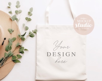 Natural Canvas Tote Bag Mock-up, Tote Bag Aesthetic Mockup, Clear Tote Mockup, Tote Bag Botanical Mockup, Canvas Shopping Bag Mockup
