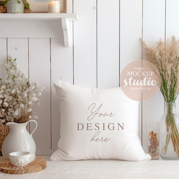 Pilow Cover MOCKUP, Farmhouse Pillow Mockup, Blank Throw Pillow Mockup, Flat-Lay PNG Pillow Mockup, Country Styled Stock Photography