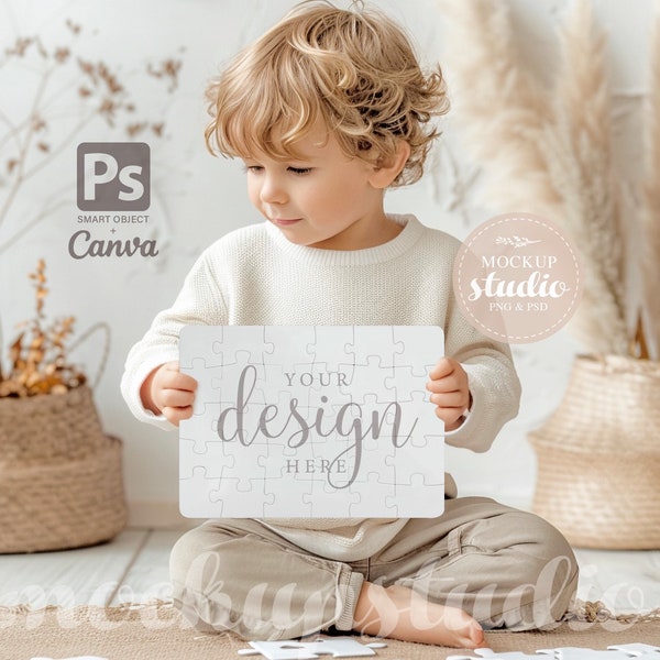 Kids Puzzle MOCKUP, 30 Piece Kids Digital Jigsaw PSD Mock up, Photo Prop Digital Mockup suitable on CANVA, Instant Download, Design Display