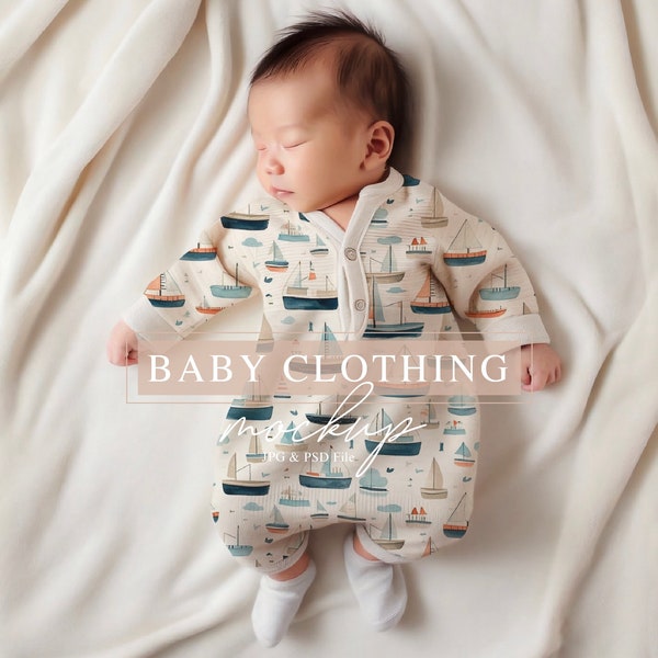 Baby Clothing All-Over Print Mockup, PSD smart Object, Infant Winter Jumpsuit Mock-up, Infant Clothing Mockup