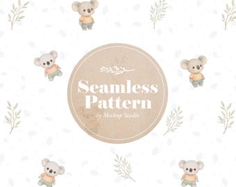 Modèle numérique sans couture de bébé koala - Conception imprimable textile minimale de chambre de bébé aquarelle