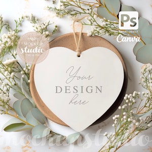 Heart Ceramic Ornament PSD Mockup, Styled Stock Photo, Clean Design Display, White Blank Ceramic Ornament MOCKUP