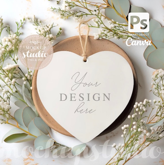 Heart Ceramic Ornament Mockup, Styled Stock Photo (PSD, PNG)