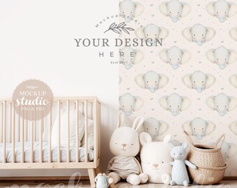 Nursery Wallpaper Mockup: Baby Room PSD Template (Digital Download 3300x3300px)