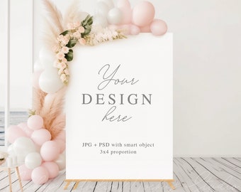 Birthday Party Welcome Sign Mockup, 3x4 Proportion, Welcome Sign Mockup, Wedding Welcome Sign Mockup, PSD mockup