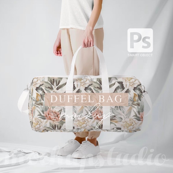 Stylish Adult Duffel Bag PSD Mockup, PSD smart Object High-Quality Photoshop Template for Sport Bag Design