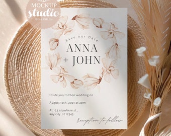 Wedding Card Mockup, 5x7 Invitation Mock-up Minimalist, Baby Shower Invitation Mockup, Boho Greeting Card Mockup, Neutral Card Mock-up