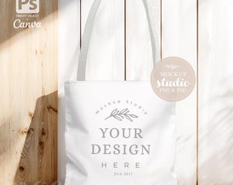 Tote Bag Mockup: White Cotton Handles, Boho Style (PSD & PNG)