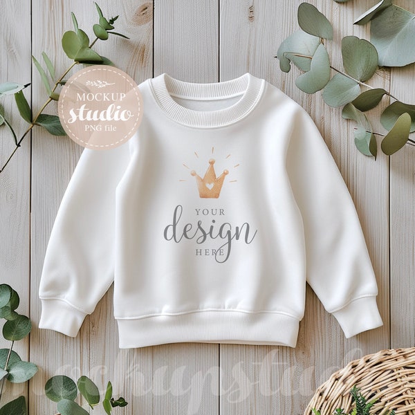 Weißes leeres Sweatshirt-Modell, Kleinkind-Crewneck-Digital-Mockup, Baby-Kinder-Sweatshirt-Präsentation, Flat Lay Bekleidungsdesign-Vorlage