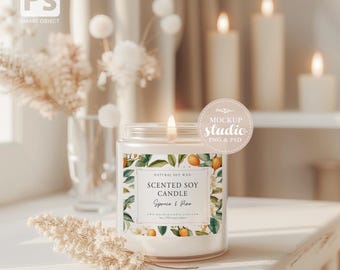Candle Jar Mockup, Cozy Boho Setup (PSD, PNG)