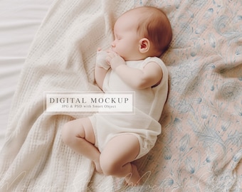 Baby Blanket Mockup, Country Chic Cotton Blanket Mock-up, PSD Mockup, Infant Muslin Blanket Mockup, Farmhouse Mock-up