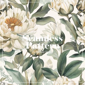 Vintage Floral nahtlose Muster, Sage Grün und Beige Pfingstrose Design Digitales Papier, kommerzielle Nutzung, elegantes Handwerk und Scrapbooking