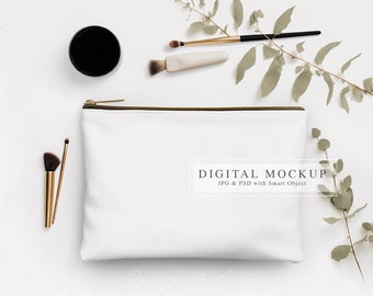 Makeup Pouch Mockup, Accessory Pouch Mockup, PSD Smart Object Mockup, Blank Canvas Zipper Bag Mockup