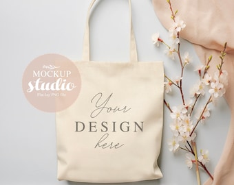 Canvas Tote Bag Mockup: Flat-Lay Natural Cotton (PNG File)