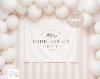 Birthday Tapestry Mockup: Baby Shower Wall Decor PSD