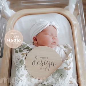 Baby Birth Stat Wooden Sign Mockup, Newborn Announcement Template, Hospital Crib Digital Mockup PSD, Baby Name Reveal Photo Prop