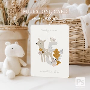 Maquette de carte jalon bébé, téléchargement numérique PSD, cartes de bébé modifiables, maquette d'invitation de baby shower, conception minimaliste de tons neutres