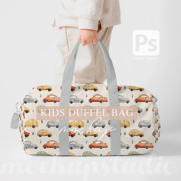 Customizable Kids Duffel Bag MOCKUP, Duffel PSD All-Over Print, Travel Bag Mock up, Personalized Chidlren Gym Bag